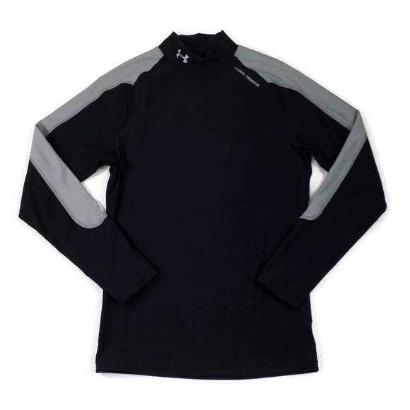 Under Armour Cold Gear Black Gray Mock Neck Long Sleeve Athletic Shirt Mens L - Picture 1 of 10